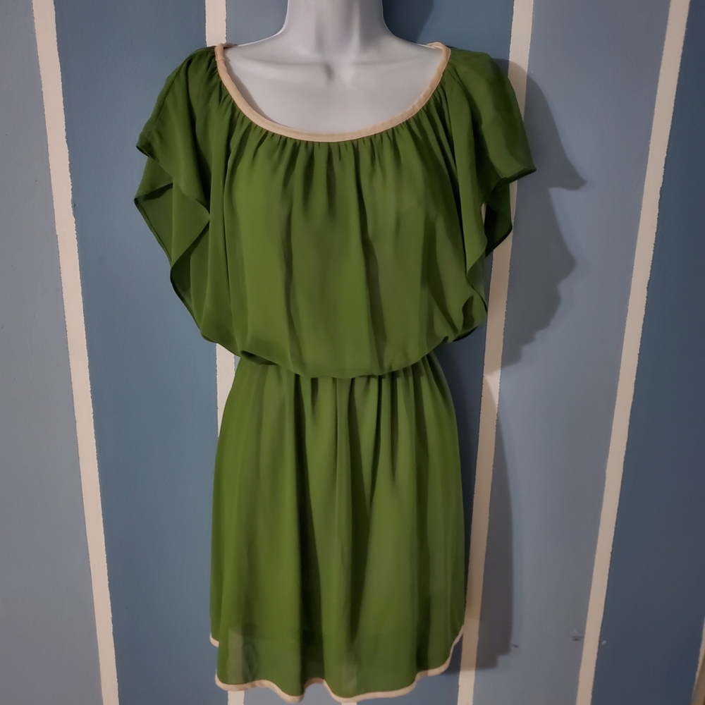 Absolutely Green Mini Dress with Flutter Sleeves